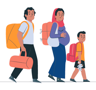 Migrantes portando sus equipajes